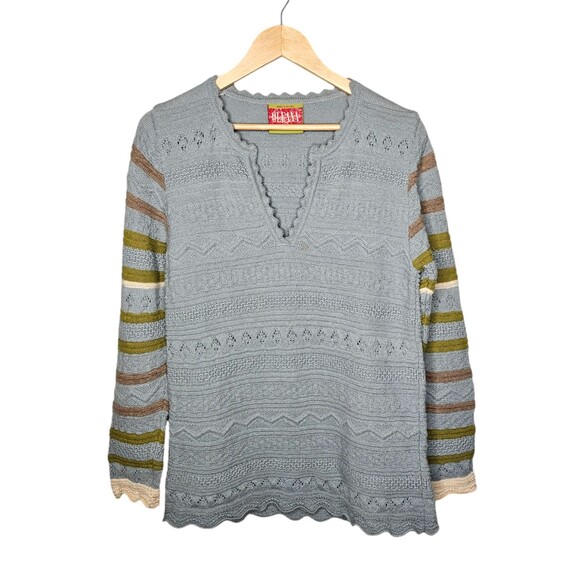 OLEANA Norway Women's Sweater 100% Alpaca Long Chunky Pointelle V-Neck Whimsical - Picture 1 of 11